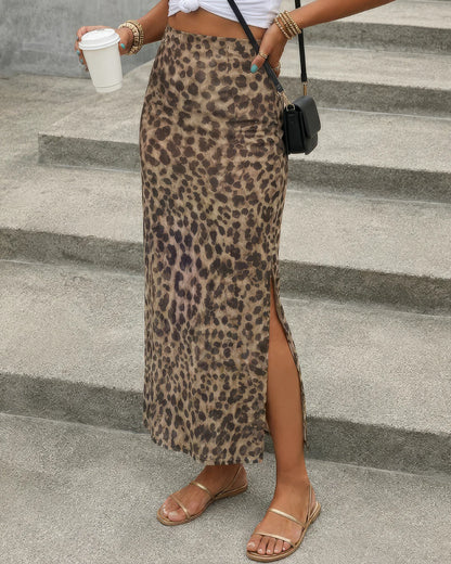 Leona - Midi rok met luipaardprint
