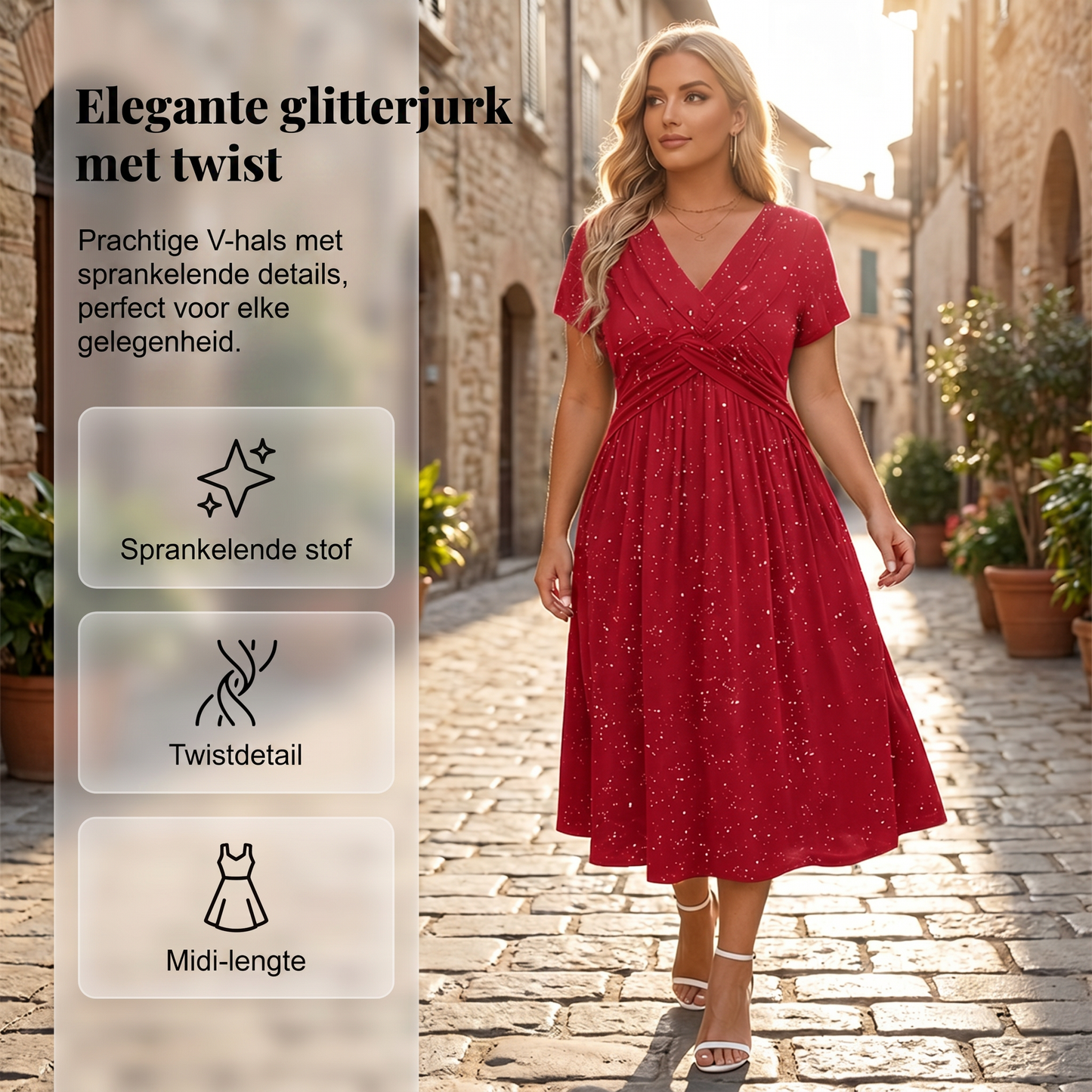 Valeria - Elegante glitterjurk met V-hals